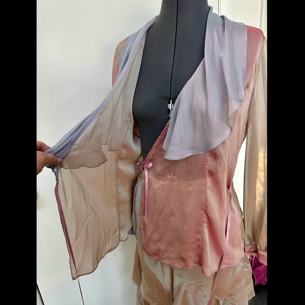 VINTAGE 90s HELEN STOREY REAL CLASSICS CHIFFON IRIDESCENT TOP SKIRT JELLYFISH M - Picture 7 of 9